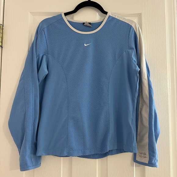 Y2K Nike Sphere Dry Blue Long Sleeve White Stripe Workout Women's‎ Medium (8-10) - Picture 1 of 5